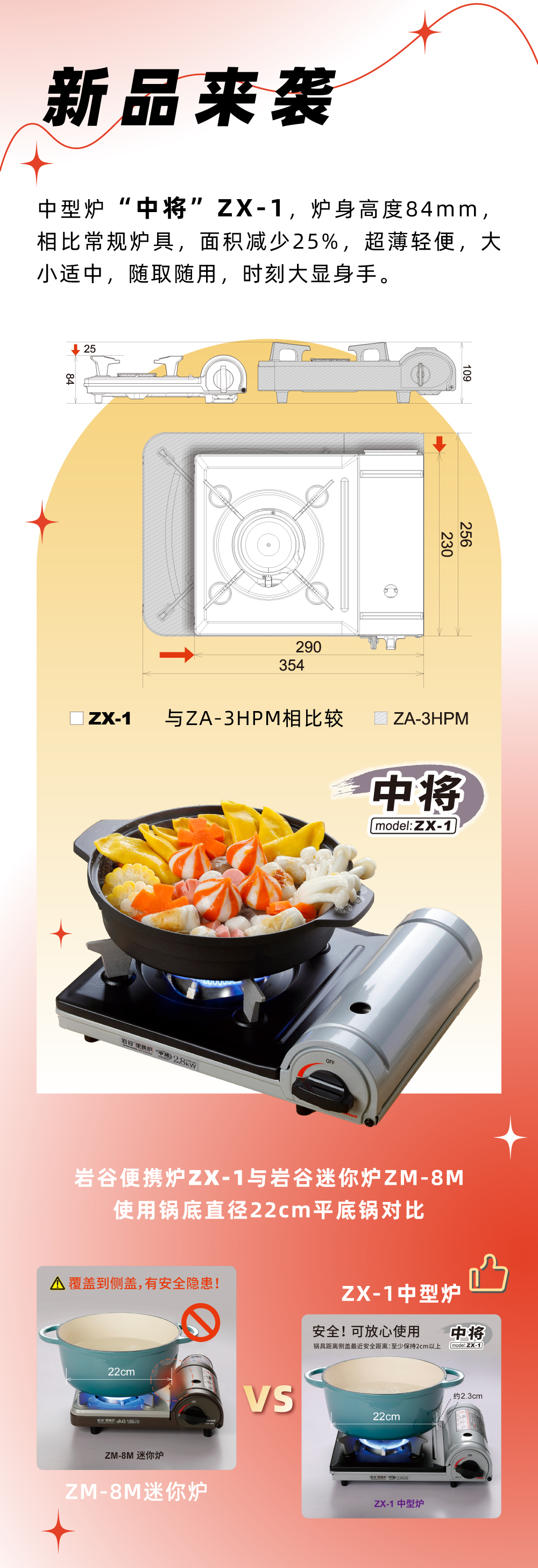 mk网便携炉ZX-1，炉身高度84mm，相比常规炉具，面积减少25%，
超薄轻便，大小适中，随取随用，时刻大显身手。